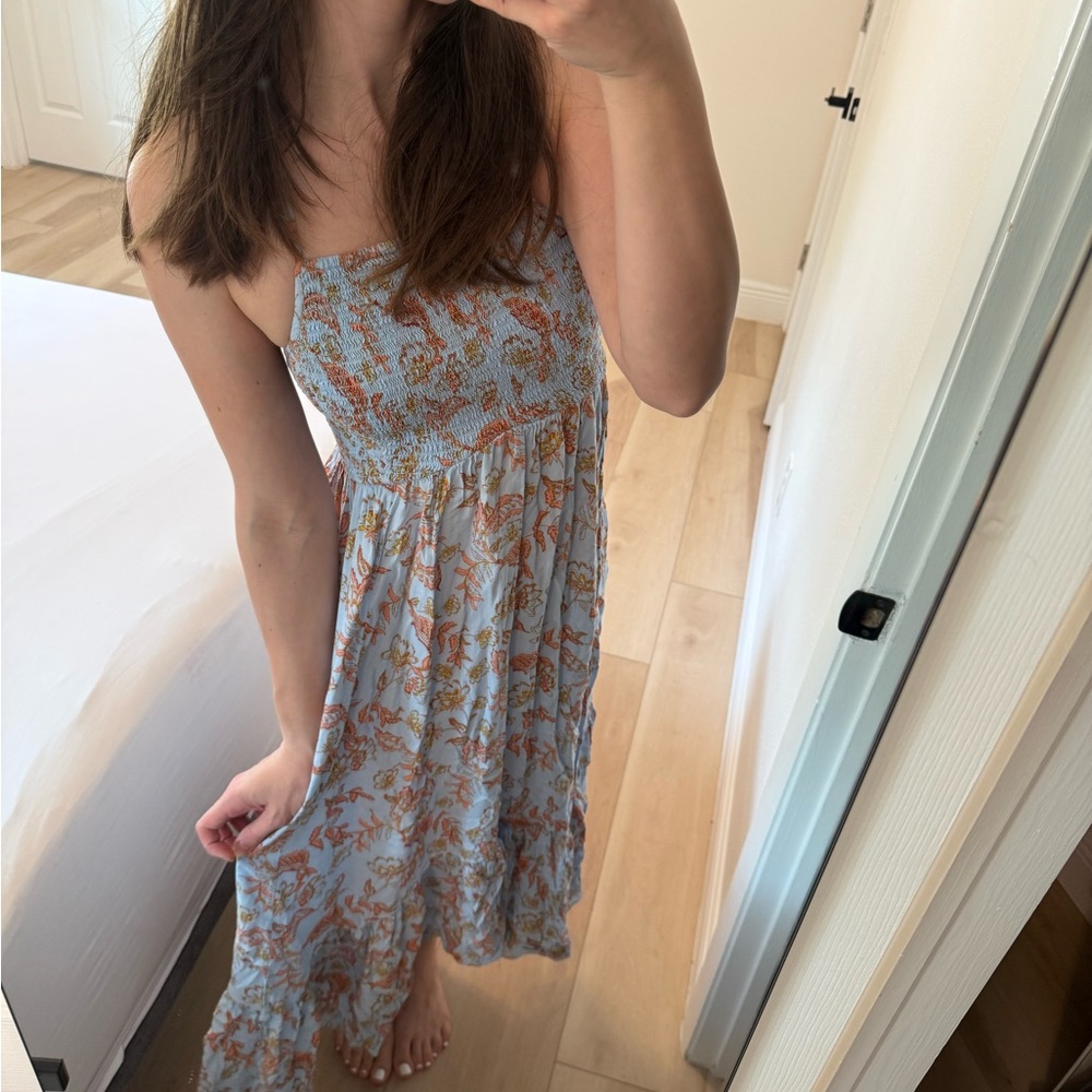 Free People Floral Blue and Orange Women's Dress